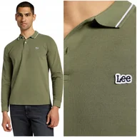 Koszulki męskie - Lee PIQUE POLO longsleeve zielona bawełniana polówka z długim rękawem XXL - miniaturka - grafika 1
