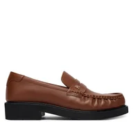 Półbuty damskie - Loafersy Tommy Hilfiger Th Square Toe Leather Loafer FW0FW08977 Brązowy - miniaturka - grafika 1