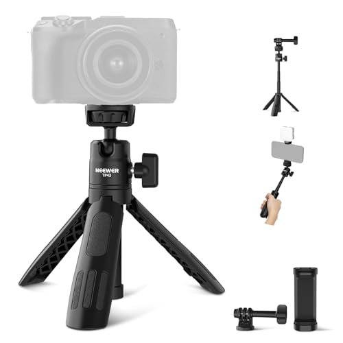 Neewer Mini stacjonarny statyw do selfie Stick kompatybilny z iPhone GoPro Insta360 DJI z głowicą kulową 360° podwyższoną osią środkową, metalowa przenośna mała kamera biurkowa, kamera internetowa