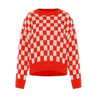 Sookie Damski sweter w kratkę z okrągłym wycięciem pod szyją akryl biały czerwony w kratkę rozmiar M/L, Biały, czerwony w kratkę, M - Swetry damskie - miniaturka - grafika 1