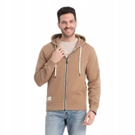 Bluzy męskie - Bluza męska BASIC rozpinana z kapturem - brązowa V2 OM-SSBZ-0178 S - miniaturka - grafika 1