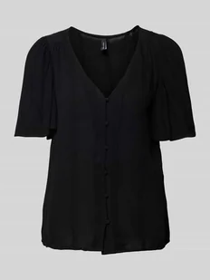 Bluzka o kroju comfort fit z materiałowymi guzikami model ‘KANVA’ - Bluzki damskie - miniaturka - grafika 1