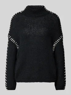 Sweter z dzianiny z prążkowanymi wykończeniami model ‘CHOCA’ - Swetry damskie - miniaturka - grafika 1