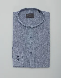 Koszula męska lniana ze stójką lentini 00389 granatowy slim fit - Koszule męskie - miniaturka - grafika 1