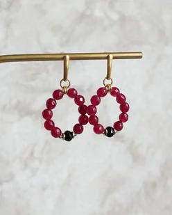 Bordowe kolczyki z jadeitem i onyksem - Kolczyki - miniaturka - grafika 1