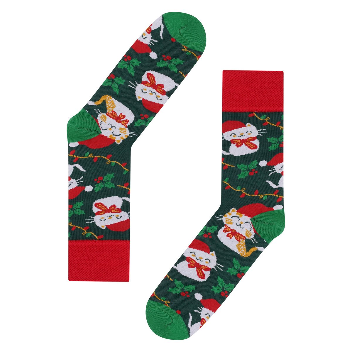 Skarpety świąteczne męskie w koty 47-48 skarpety świąteczne w koty zielone