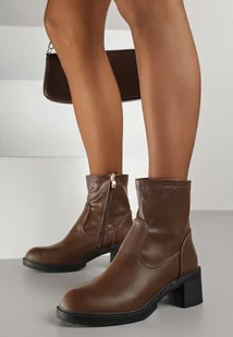 Brązowe Przylegające Botki Vices do Kostki na Klockowym Obcasie Alevitta - Botki damskie - miniaturka - grafika 1