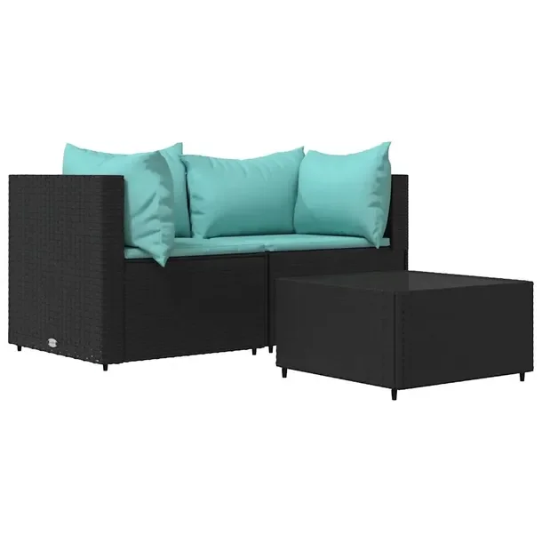 Zestaw wypoczynkowy do ogrodu, czarny, rattan PE, wymiary sof: 63x63x57,5 c