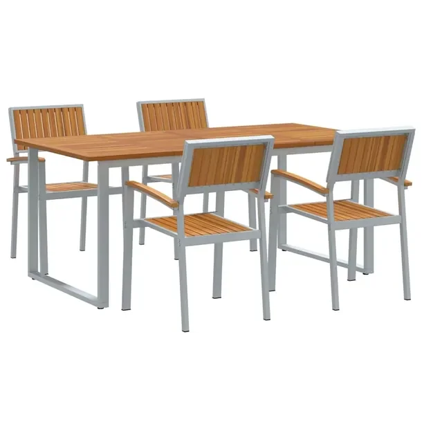Zestaw Ogrodowy z Aluminium i Drewna Akacjowego, Szary, 5 Elementów