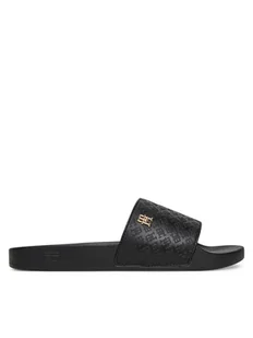 Tommy Hilfiger Klapki Th Monogram Poolside FW0FW08525 Czarny - Klapki i japonki damskie - miniaturka - grafika 1
