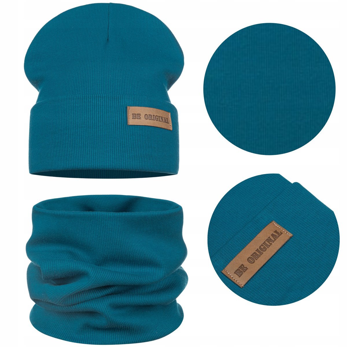 Wiosenny Dziecięcy Komplet Czapka Komin Bawełna Podwójny Materiał Niebieski