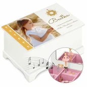 Pamiątka Pierwszej Komunii Świętej - Szkatułka drewniana z pozytywką i Twoim zdjęciem dla dziewczynki na k - miniaturka - grafika 1