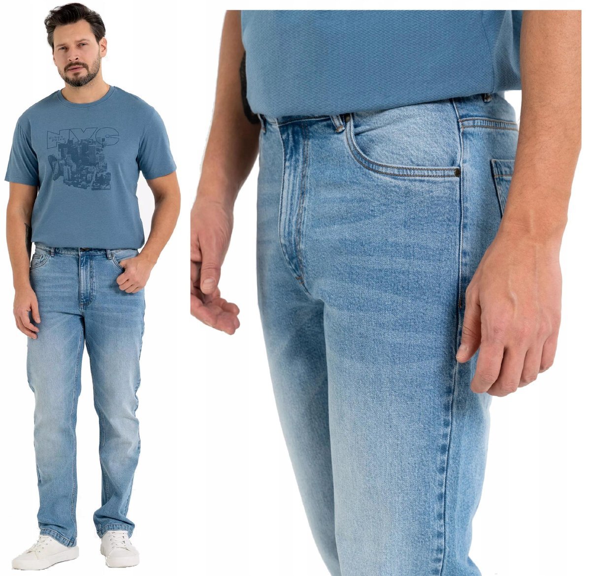 Męskie SPODNIE JEANSY KLASYCZNE BAWEŁNIANE Nogawka Prosta Modne MORAJ r.32