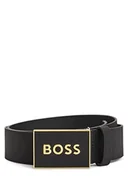 Paski - BOSS Męski pasek Icon-S1 włosko-skórzany z klamrą, Czarny, 100 cm - miniaturka - grafika 1