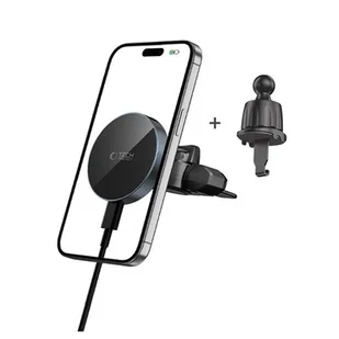 TECH-PROTECT MM15W-V5 MAGNETIC MAGSAFE CD & VENT CAR MOUNT WIRELESS CHARGER 15W BLACK/BLACK - Ładowarki samochodowe - miniaturka - grafika 1