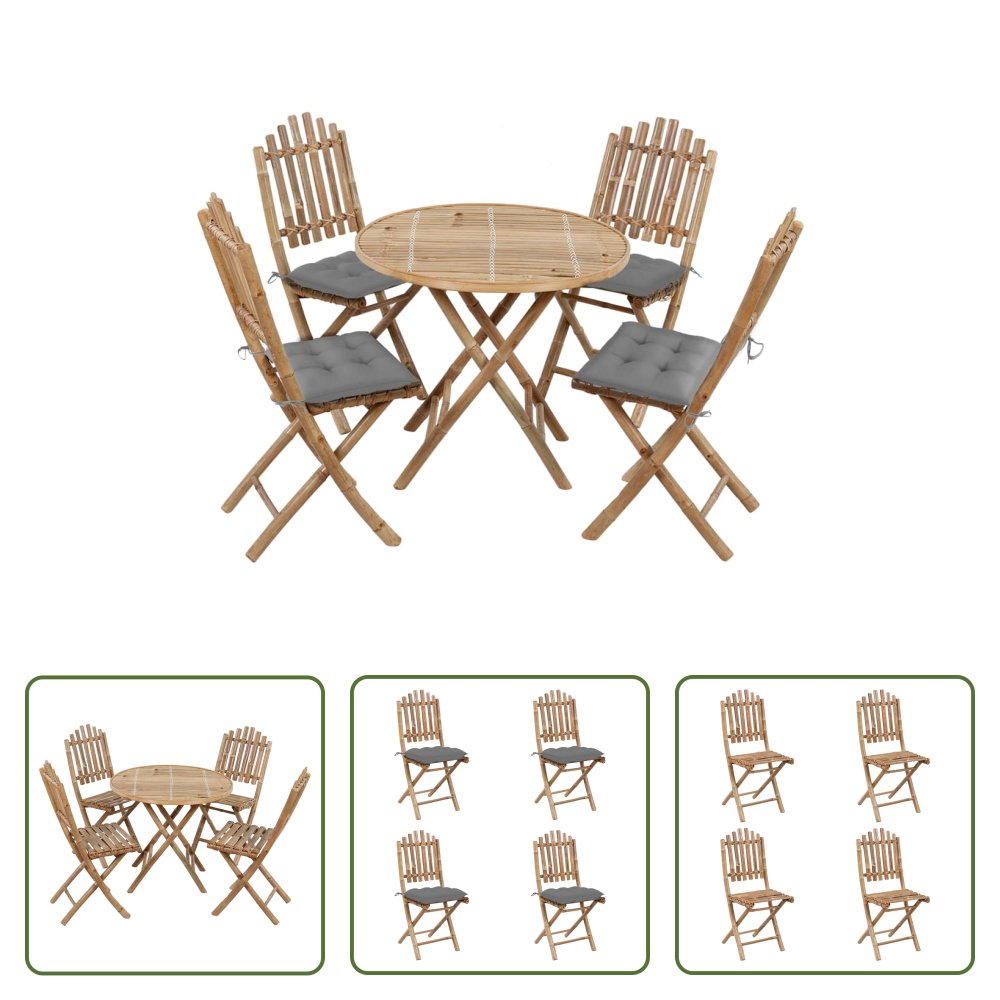 The Living Store 5-częściowy ogrodowy zestaw jadalniany z poduszkami Składany bambus