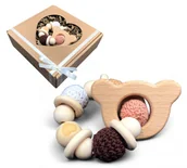 Gryzaki dla dzieci - GRYZAK DLA DZIECKA NA ZĄBKOWANIE DREWNO I BAWEŁNA ZAPAKOWANY NA PREZENT - miniaturka - grafika 1