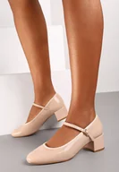 Czółenka - Beżowe Lakierowane Półbuty na Obcasie w Stylu Mary Jane ze Sprzączką Timavine - miniaturka - grafika 1