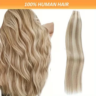 TEMU 20szt Przedłużanie Włosów Taśmowe z Ludzkich Włosów, Bezszwowa Jasnobrązowa Podstawa, Brudny Blond i Platynowy Blond, Dwustronne, 100% Ludzkie - Pozostałe akcesoria fryzjerskie - miniaturka - grafika 1