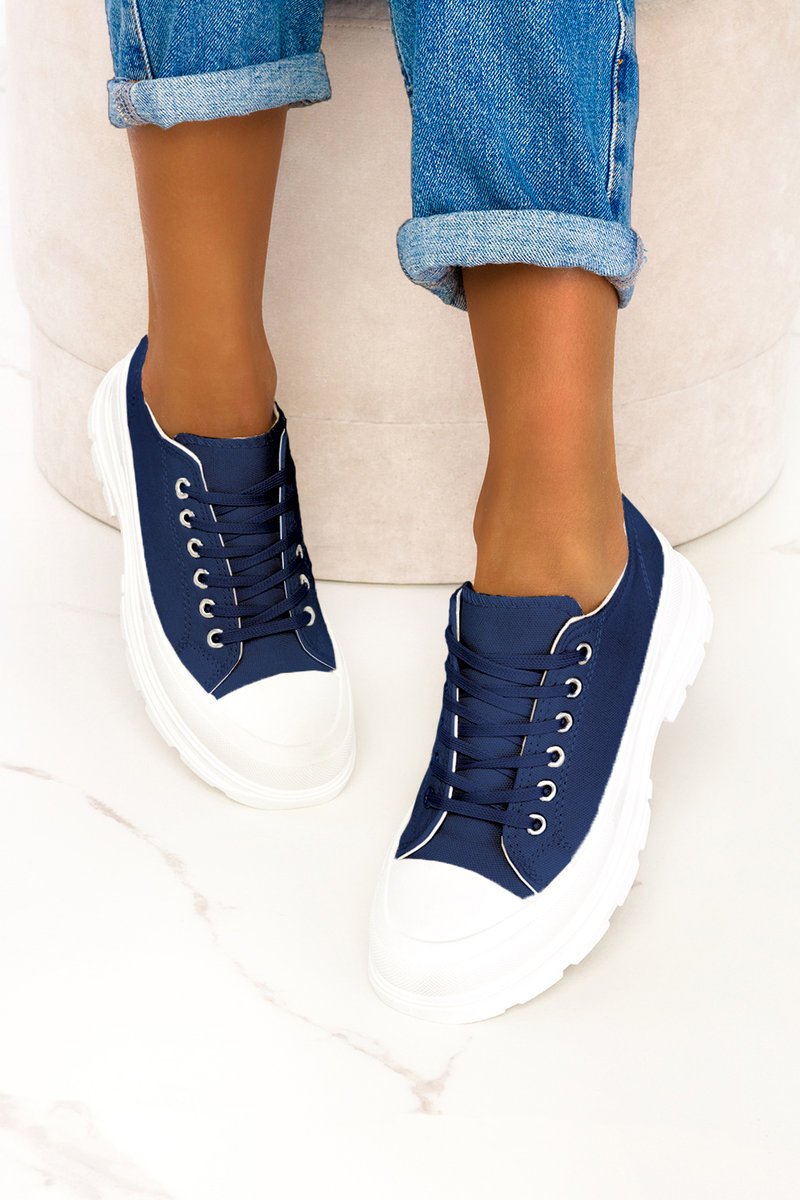 Granatowe trampki na platformie damskie buty sportowe sznurowane Casu ZY202-47-39