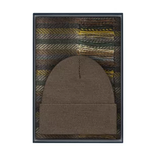 Zestaw prezentowy dla mężczyzny w kolorze zielono-brązowym: komplet czapka + szalik zapakowane w pudełko EM 3 - EM Men's Accessories - Apaszki i szaliki męskie - miniaturka - grafika 1