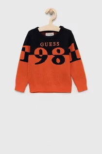 Swetry dla chłopców - Guess sweter bawełniany dziecięcy kolor pomarańczowy - grafika 1
