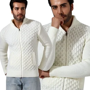 Sweter Męski Golf Kardigan Stójka Gruby Ciepły - Swetry męskie - miniaturka - grafika 1