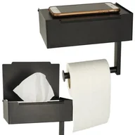 Papier toaletowy - Uchwyt na papier toaletowy z półką schowkiem na chusteczki 3w1 czarny - miniaturka - grafika 1