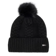 Czapki damskie - Damska czapka o delikatnym splocie z pomponem czarna - miniaturka - grafika 1