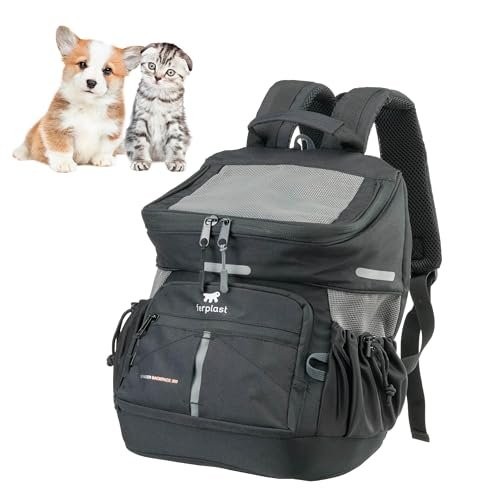 Ferplast Plecak dla psa VOYAGER BACKPACK, torba na zakupy dla kota, torba na psy, szeroki otwór, regulowane paski, pasek bezpieczeństwa, z poduszką, maks. 10 kg, 29 x 21 x 36 h, czarny
