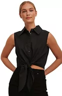 Koszule damskie - NA-KD Damska koszula bez rękawów z węzłem z przodu, Czarny, 38 - miniaturka - grafika 1
