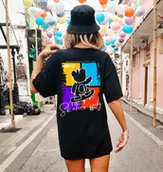 Koszulki i topy damskie - Czarna koszulka OVERSIZE damska z nadrukiem z tyłu - wzór misiek32 - miniaturka - grafika 1