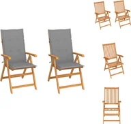 Fotele i krzesła ogrodowe - vidaXL Krzesła ogrodowe 2 szt. z szarymi poduszkami z litego drewna tekowego - Krzesła ogrodowe - miniaturka - grafika 1