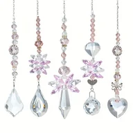 Rękodzieło - TEMU 5-częściowy zestaw wiatrówk Crystal Chandelier - Błyszczące fioletowe i różowe ametysty, wisiorki w kształcie kropli i gwiazdy, błyszczący - miniaturka - grafika 1