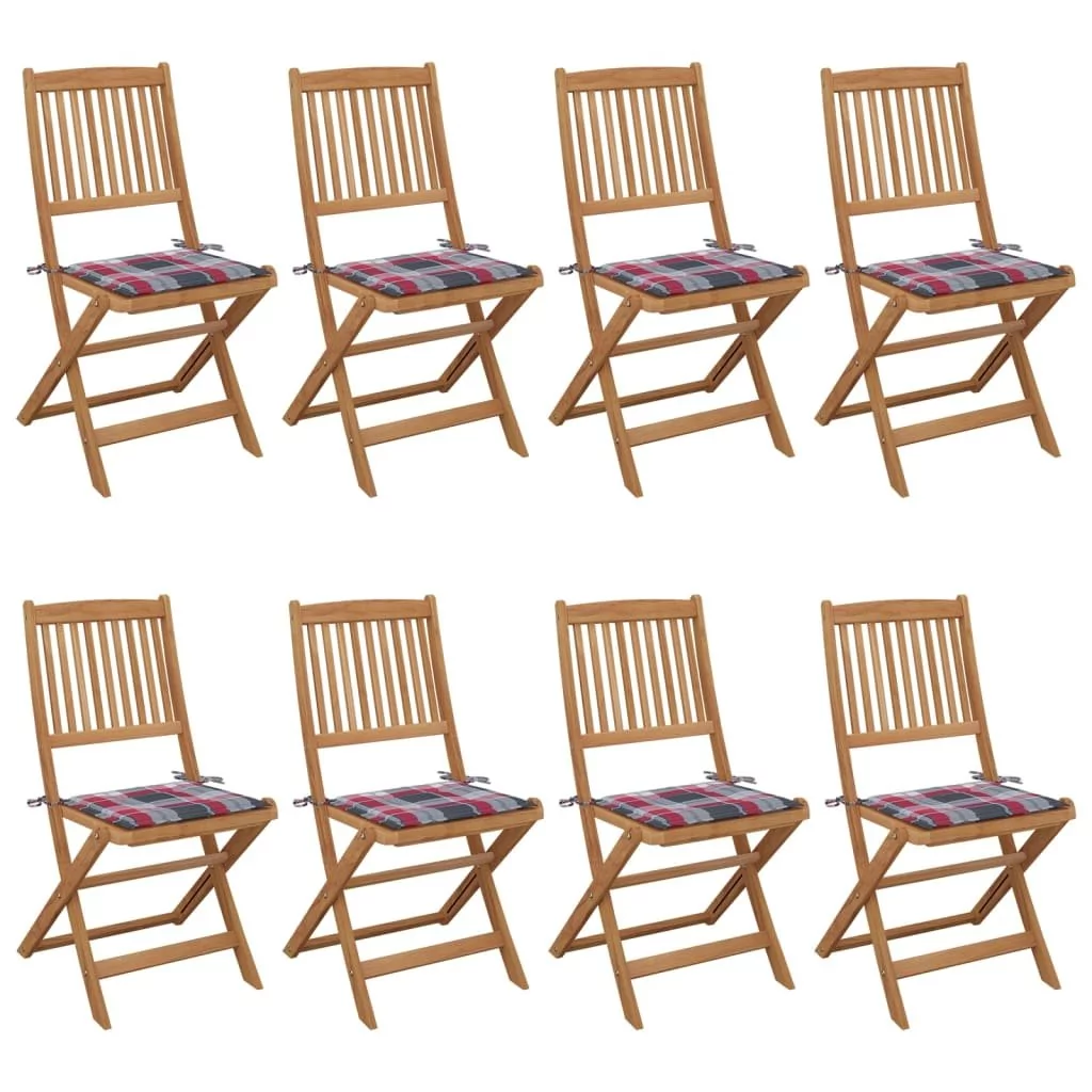 vidaXL Lumarko Składane krzesła ogrodowe z poduszkami, 8 szt., drewno akacjowe! 3075034