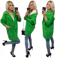 Płaszcze damskie - Płaszcz ALPAKI kurtka WEŁNA WIOSENNY ZIELONY oversize - miniaturka - grafika 1