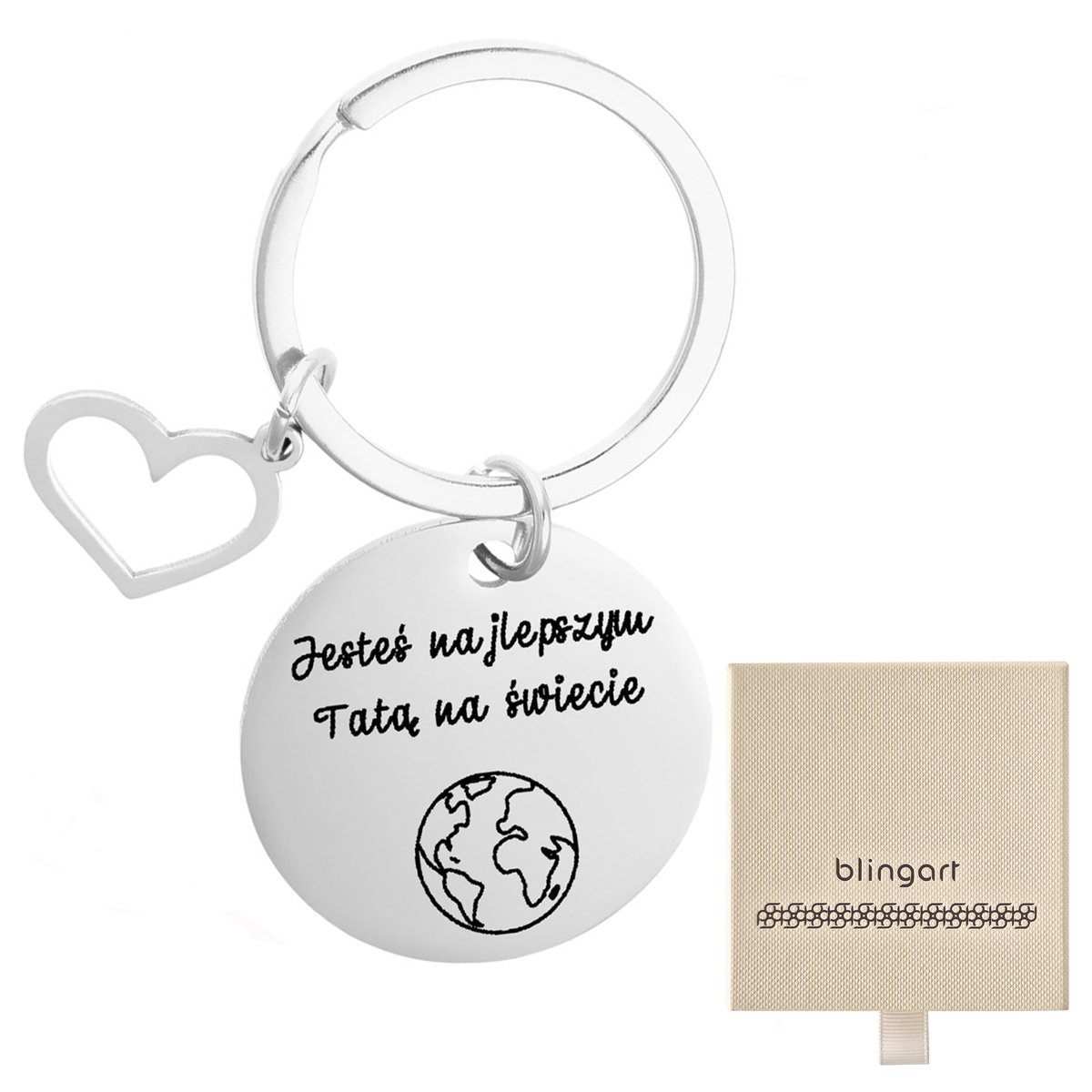 Brelok do kluczy Z GRAWEREM okrągły z SERCEM stal