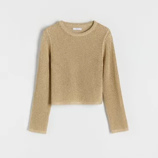 Swetry damskie - Reserved - Ażurowy sweter z metalizowaną nicią - Złoty - grafika 1