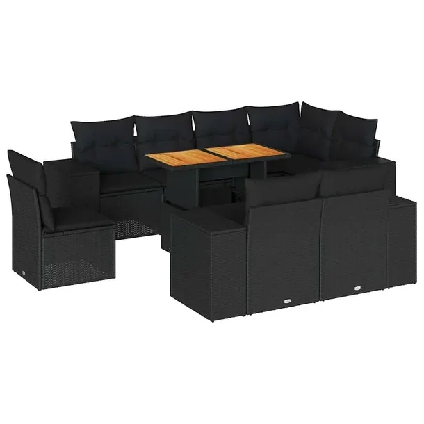 Zestaw mebli ogrodowych czarny rattan PE, stół 100x55x44/73 cm, siedziska