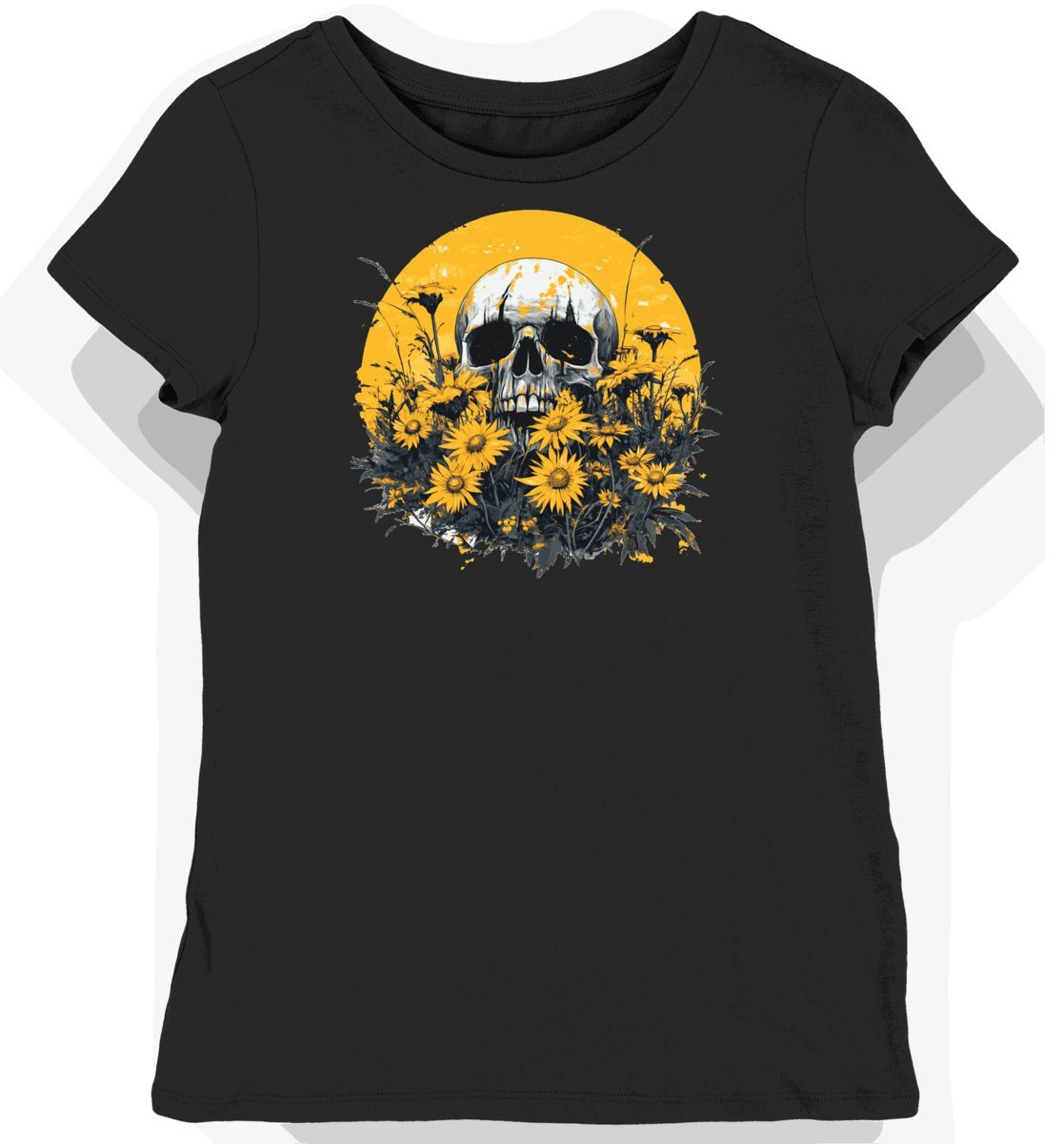 Koszulka damska czarna z motywem kwiatów grozy XXL