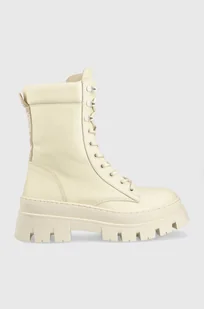 Steve Madden workery skórzane fezza damskie kolor beżowy na płaskim obcasie lekko ocieplone - Botki damskie - miniaturka - grafika 1