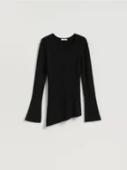 Swetry damskie - Reserved - Sweter z asymetrycznym dołem - czarny - miniaturka - grafika 1