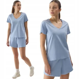 Koszulka Damska 4F T-shirt w Serek V Bawełniany Sportowy Limitowany SS24 - Koszulki i topy damskie - miniaturka - grafika 1