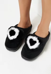 Czarne Kapcie na Grubej Podeszwie z Futrzaną Aplikacją Pictor - Kapcie damskie - miniaturka - grafika 1