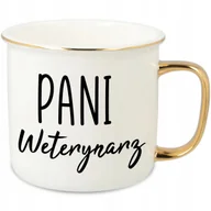 Kubki - KUBEK UCHO RANT ZŁOTY PORCELANOWY RETRO PREZENT DLA PANI WETERYNARZ WZORY - miniaturka - grafika 1