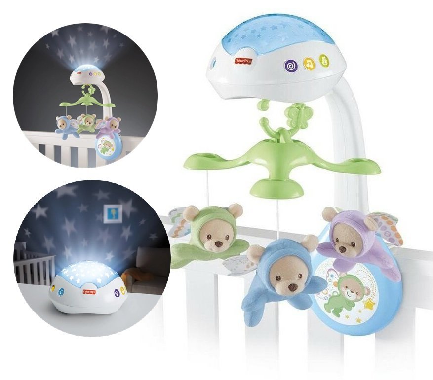 Fisher Price Karuzela z Misiami do Łóżeczka 3w1 Projektor Pilot Pozytywka