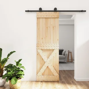 Drzwi przesuwne z osprzętem, 70x210 cm, lite drewno sosnowe 8721012081093 - Drzwi wewnętrzne - miniaturka - grafika 1