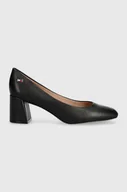 Czółenka - Tommy Hilfiger czółenka skórzane TH LEATHER MID HEEL BLOCK PUMP kolor czarny na słupku FW0FW07716 - miniaturka - grafika 1