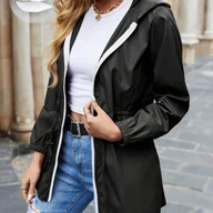 Kurtki damskie - TEMU Damska Lekka Kurtka z Kapturem Zapinana na Zamek - Codzienna Bluza z Długim Rękawem i Sznurkiem w Pasie, Jednolity , Wiosenno-Jesienna Odzież - miniaturka - grafika 1