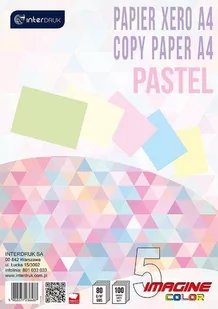 INTERDRUK  Papier ksero A4, 100 stron, 5 kolorów Pastel x 20 kartek - Artykuły biurowe - miniaturka - grafika 1